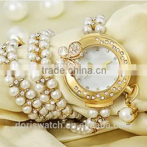 Fashin Alloy Chain Watch 2 Circles Rectangle Pearl Crystal Case Bracelet Luxury Ladies Watches thumbnail-4