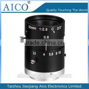 cn Aico Hot Sale Low Distortion Machine Vision 50mm c Mount 2/3" F2.5 Manual Iris Industry Lens thumbnail-1
