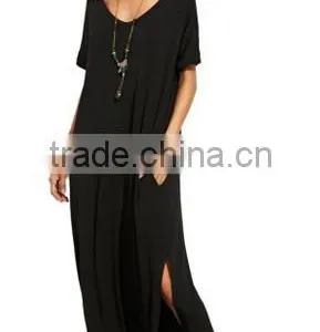 Women's Casual Loose Pocket Short Sleeve Split Long Maxi Dress thumbnail-2