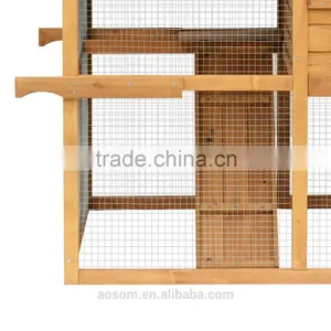Pawhut Chicken Rabbit Cage Coop Ramp Nesting Box Wood Solid Overhead thumbnail-6