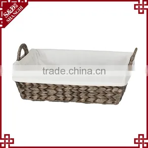 Water Hyacinth Shallow Mouth Design Large Lining Inside Basket With Handle thumbnail-1