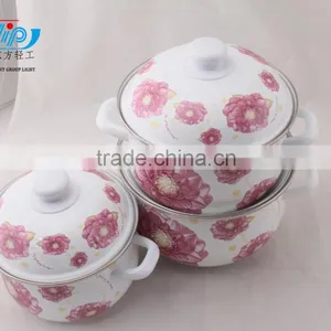 18-22CM 3 Pcs Enamel Casserole With Metal Cover Beautiful Decal thumbnail-3
