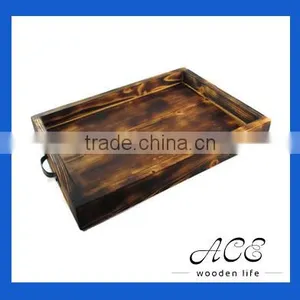 Wooden Rustic Serving Tray High Quality Carbonization Surface Solid Wood Tray Vintage Look Salver thumbnail-1