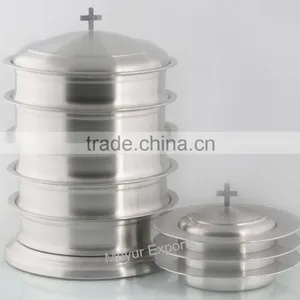 Stainless Steel Stacking Communion Tray Set and Bread Plate Set thumbnail-1