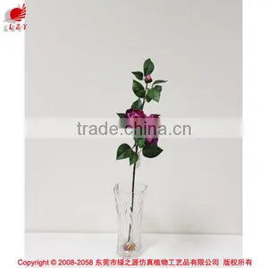 High Quality Indoor Artificial 2 Flowers 2buds Camellia Flowers thumbnail-1