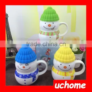 UCHOME Cute Creative Snowman Ceramic Cup Tea Milk Coffee Mug With Spoon & Lid thumbnail-5