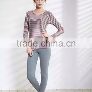 Sexy Women Thermal Underwear Striped Long Jogns Underwear Fashion Round Neck thumbnail-2