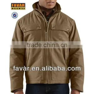 Men Khaki Casual Canvas Quilted Outdoor Hood Jacket Workwear thumbnail-1