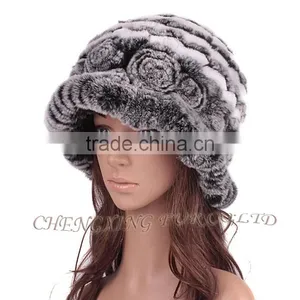 CX-C-195M Fashion Wholesale Hand Knitted Warm Rabbit Fur Winter Woman Hat thumbnail-2