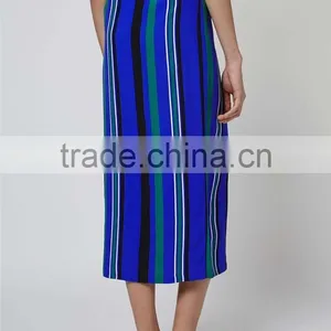 New Arrival Brand Design Stripe Split Maxi Skirt Blue Fashion Long Summer Skirts Muslim Fitting thumbnail-5