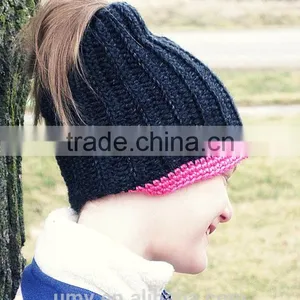 Bun Beanie Running Ponytail Toque Hat thumbnail-3