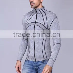 Custom Compression t Shirt Sports Mens Seamless Gym Zipper Jacket thumbnail-1