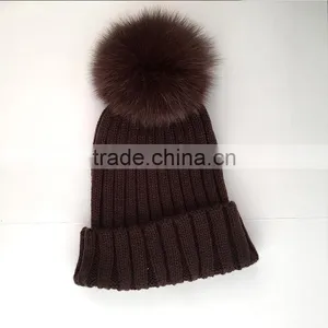 Myfur Top Quality Men Winter Wool Beanie Hat With Detachable Fox Fur Pom Pom thumbnail-2