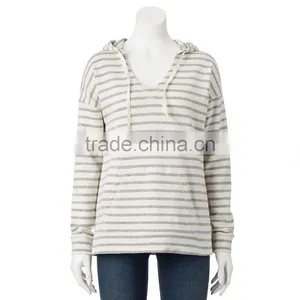 Cheap Price Lightweight Girls Long Sleeves Blue White Striped Drawstring Hoodie Pullover thumbnail-1