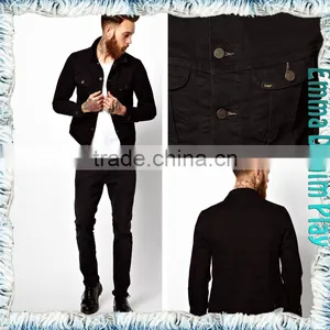 Mens Casual Slim Black Denim Vogue Short Coats With Copper Button thumbnail-4