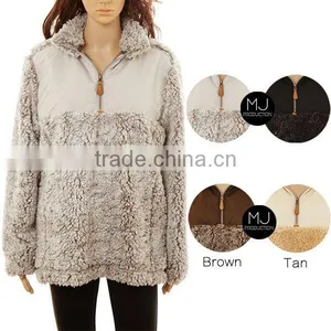 Factory Wholesale Women Quarter Zip True Grit Frosted Collar Monogrammed Fleece Pullover thumbnail-2