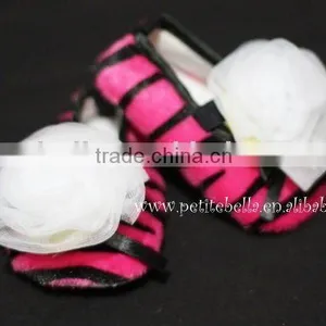 Hot Pink Zebra Print Shoes With Pure White Rosettes Pettishoes Crib Shoes MAS26 thumbnail-1
