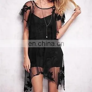 Lace Fabric SeeThrough Style Ballroom Dress Women BlackTulle Backless Sexy Mini Party Dress thumbnail-2