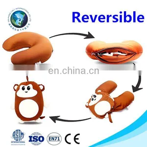2 in 1 Switch Reversible Stuffed Soft Plush Toy Monkey u Shape Pillow Fashion Custom Cartoon Kids Spandex Neck Message Pillow thumbnail-1