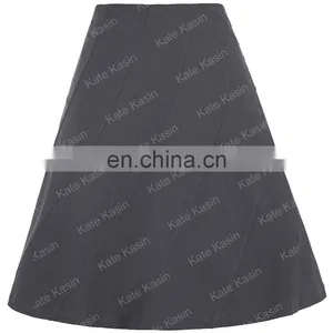 Kate Kasin Multi Panel Scallop Seam High Stretchy Dark Grey A-Line Skirt KK000291-2 thumbnail-3