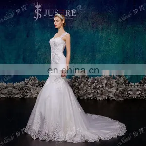 Stunning Lace Appliqued Two Straps Sheer Open Back Chapel Train Lace Mermaid Wedding Dresses 2015 thumbnail-5