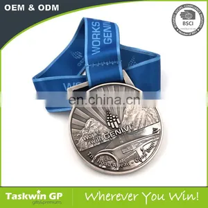 Custom Silver Plated Metal Medal With Ribbon Drape thumbnail-1