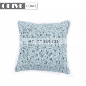 High Quality Home Decorative Light Blue Cushion Cover With Jacquard Cable Knit thumbnail-2