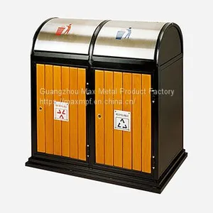 MAX-HG01 Outdoor Steel Wooden Recycle Bin Withswing Lid For Community thumbnail-1