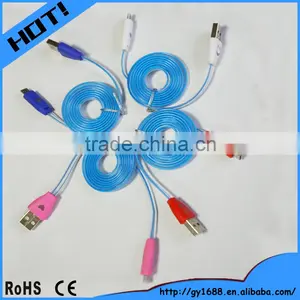 Colorful Flat Micro USB Cable With LED Light for Smartphone 1m thumbnail-1
