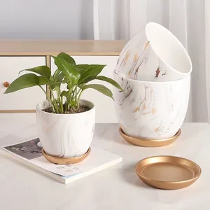 Marble Apple Nordic Style Popular Fashion Delicate Ceramic Flower Pot For Home Garden thumbnail-3