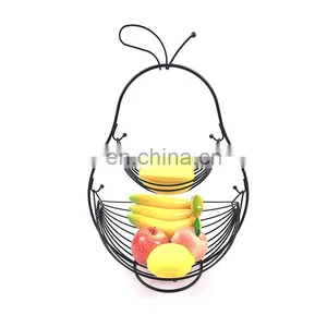 Farmhouse Home Storage Kitchen Food Fruits Organizer Egg Mesh Wire Rack Metal 2 Tier Fruit Basket thumbnail-1