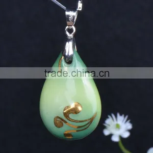 Elegant Glazed Ceramic Flower Rain Drop Pendant Necklace thumbnail-3