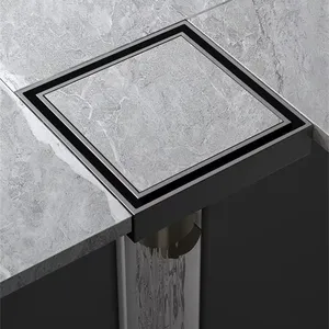 Modern 4 Inch Square Invisible Brass Shower Floor Drain Insert Anti-Odor Polished Chrome for Hotels Bathrooms Kitchens Sinks thumbnail-4