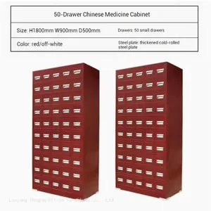 Red and White Cold-Rolled Steel Herbal Cabinet | Multi-Drawer TCM Storage for Swiss Hospitals & Clinics thumbnail-4