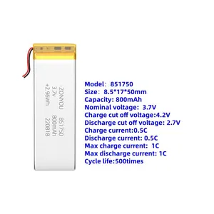 Cheap Price Factory 851750 Lipo Battery Cell Rechargeable 800mah Lithium Polymer Batteries for Dog Trainer E-book Camping Light thumbnail-1