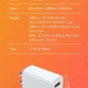 30W USB-C and USB-A PD Fast Charger Compact Wall Adapter for IPhone Samsung and IPad thumbnail-5