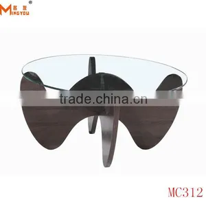Wood Base Round Glass Top Table Coffee Modern thumbnail-4
