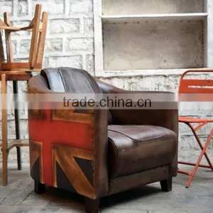 Vintage Industrial Furniture Wholesale ,Canvas Leather Singe Seater Sofa thumbnail-1