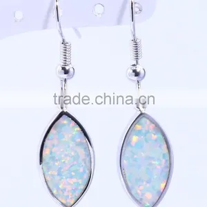 Lady Synthetic Blue Opal Inlay Leaf Dangle Earrings 925 Sterling Silver Leaf Hook Earring thumbnail-1
