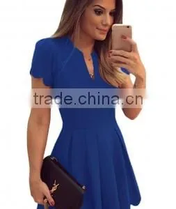 China Manufature White Sweet Scallop Pleated Skater Dress For Womens thumbnail-4