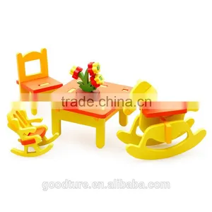 3D Assembling Mini Furniture Rocking Horse Rocking Chair And Table Set For Kindergarten Wooden Toy thumbnail-1