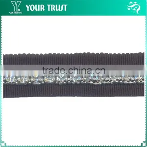 Rhinestone And Silver Ball Chain Black Grossgrain Trimming thumbnail-3