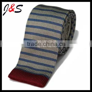 2014 Latest Design Silk Knitted Tie With Blue And Grey Stripe Pattern thumbnail-1