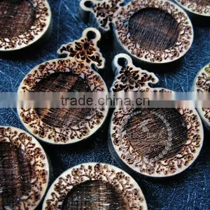 14mm Setting Size Vintage Style Natual Log Wood Bezel Carving Flower Round Pendant Setting DIY Findings Supplies 1411143 thumbnail-3