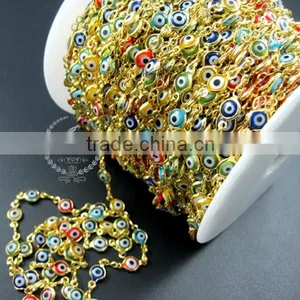 6mm Red,yellow,blue,green Flat Glass Turkish Evil Eye Beads Links Gold Plated Brass Necklace Chain DIY Supplies 1315013 thumbnail-1