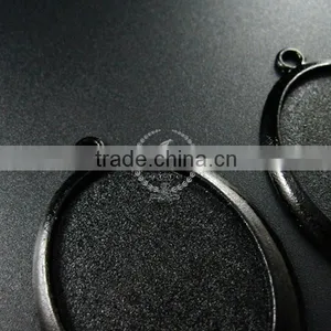 40*30mm Setting Size Brass Gun Black Simple Oval Bezel Tray DIY Pendant Charm Supplies 1421079 thumbnail-3