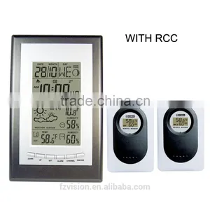 Wireless Weather Station RF RCC With Indoor Outdoor Thermometer Hygrometer Weather Forecast Alarm Clock 2 Transmitters thumbnail-1