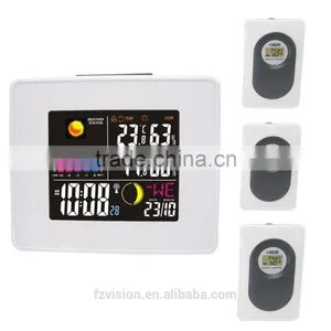 Professional Wireless Weather Station White Alarm Clock With Backlight Indoor Outdoor Temperature Humidity 3 Tramsmitters thumbnail-1