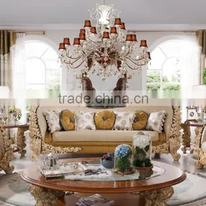 French Style Luxury Living Room Wooden Sofa Furniture, Solid Wood Hand Carved Sofa Set thumbnail-1