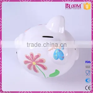 Simple Design White Pig Shape Ceramic Cheap Piggy Bank thumbnail-5